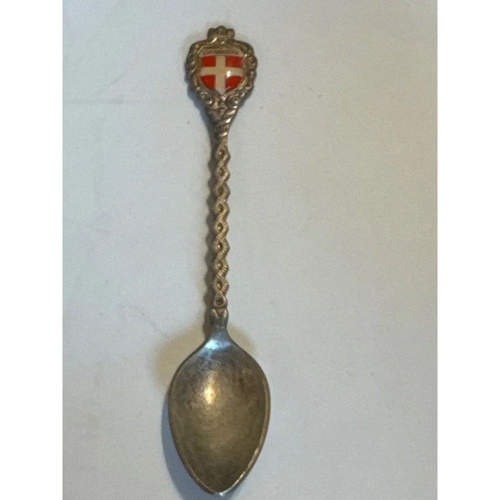 Vintage Danmark Denmark Souvenir Spoon Enamel Shield Coat‎ of Arms Silverplated